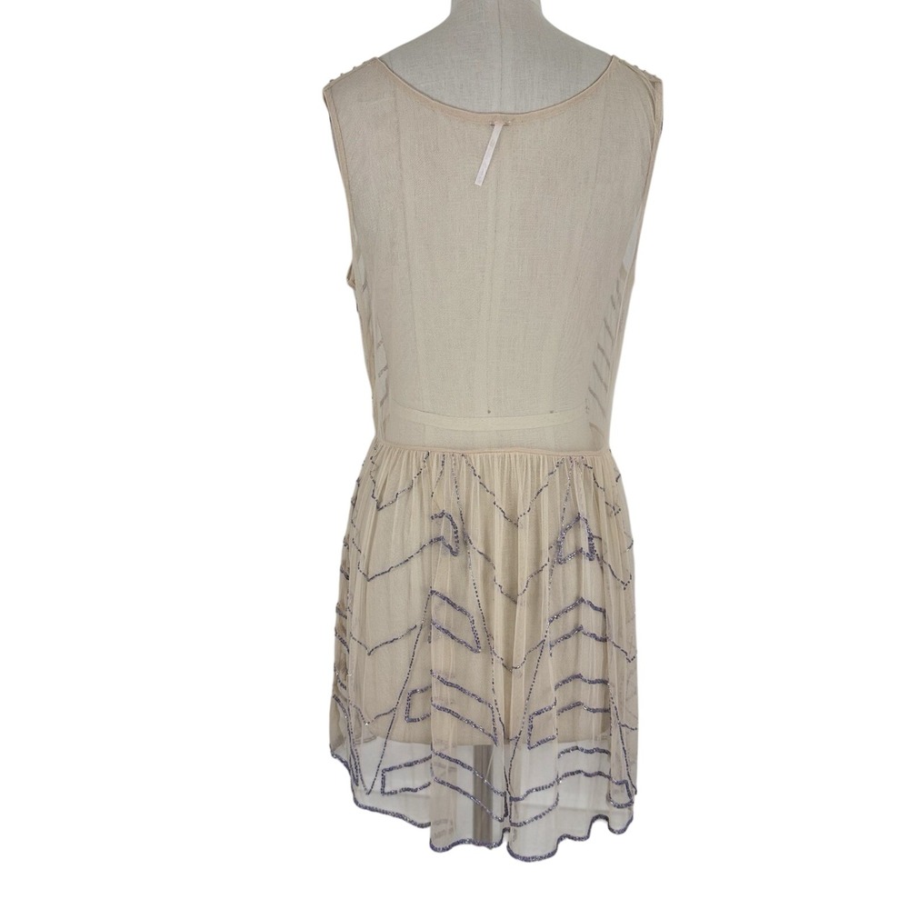 Free People Slip Mini Dress Embellished Mesh Sheer XS Sequin Party Fairy Whimsy - Picture 3 of 10